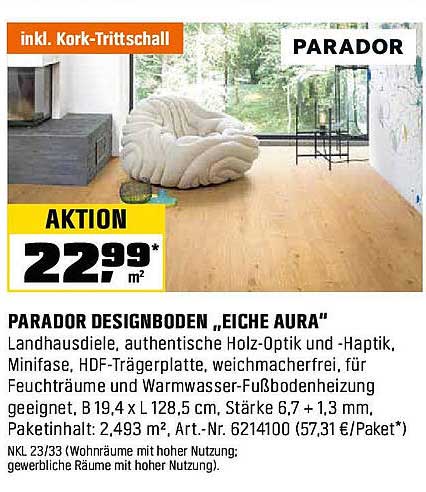 PARADOR DESIGNBODEN „EICHE AURA“ inkl. Kork-Trittschall