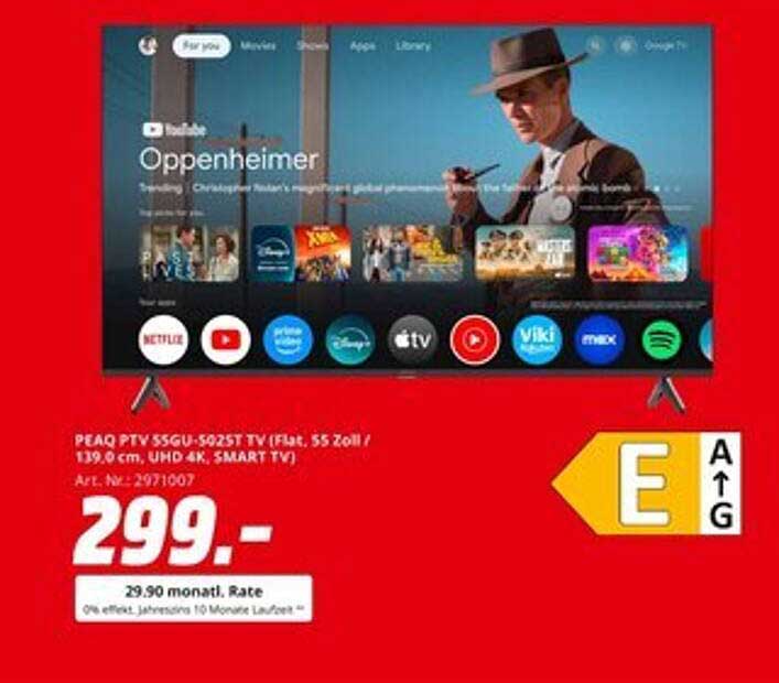 PEAQ PTV 55GU-5025T TV (Flat, 55 Zoll / 139,0 cm, UHD 4K, SMART TV)