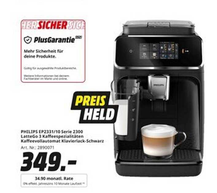 PHILIPS EP2331/10 Serie 2300 LatteGo 3 Kaffeespezialitäten Kaffeevollautomat Klavierlack-Schwarz