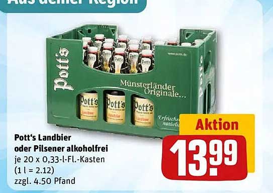 Pott's Landbier oder Pilsener alkoholfrei je 20 x 0,33-l-Fl.-Kasten