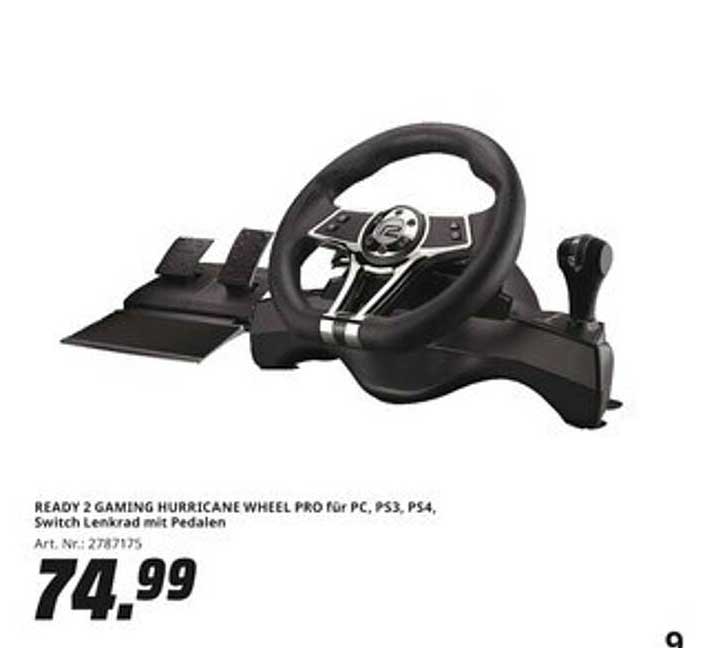 READY 2 GAMING HURRICANE WHEEL PRO für PC, PS3, PS4, Switch Lenkrad mit Pedalen