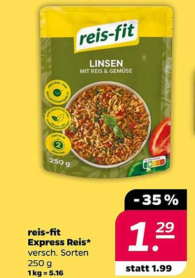 reis-fit Express Reis – Linsen mit Reis & Gemüse 250 g