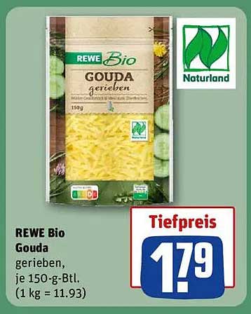 REWE Bio Gouda gerieben, je 150-g-Btl.
