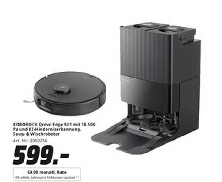 ROBOROCK Qrevo Edge SV1 mit 18.500 Pa und KI-Hindernerkennung, Saug- & Wischroboter
