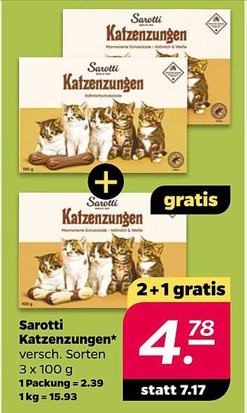 Sarotti Katzenzungen - verschieden Sorten 3 x 100 g + 1 Gratis