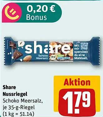 Share Nussriegel Schoko Meersalz, je 35-g-Riegel