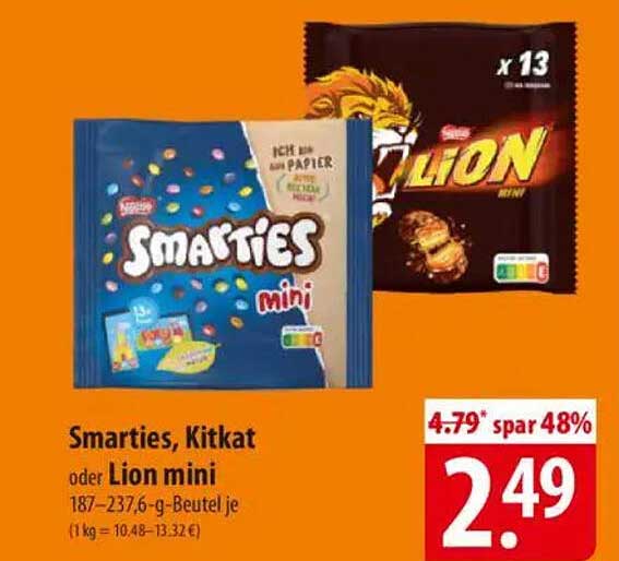 Smarties, Kitkat oder Lion mini