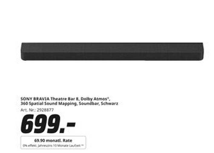 SONY BRAVIA Theatre Bar 8, Dolby Atmos®, 360 Spatial Sound Mapping, Soundbar, Schwarz