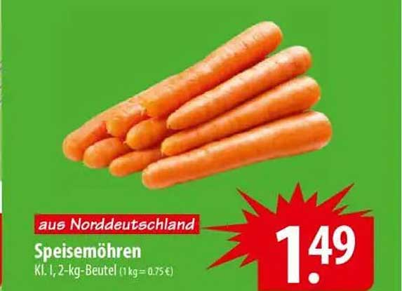 Speisemöhren aus Norddeutschland - 1,2 kg-Beutel