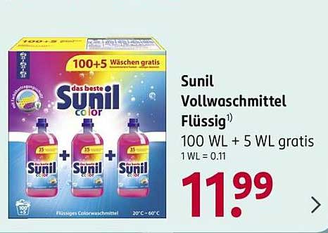 Sunil Vollwaschmittel Flüssig, 100 WL + 5 WL gratis