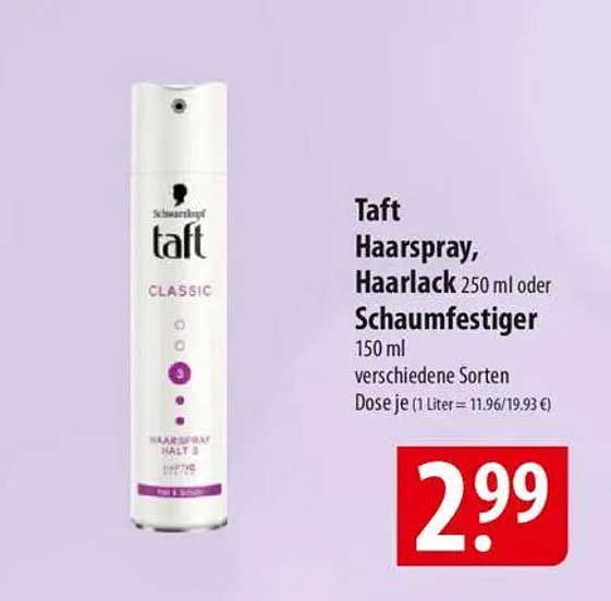 Taft Haarspray, Haarlack 250 ml oder Schaumfestiger 150 ml – verschiedene Sorten