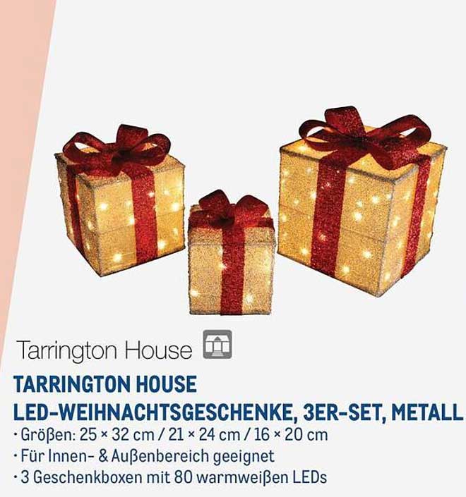 TARRINGTON HOUSE LED-Weihnachtsgeschenke, 3er-Set, Metall