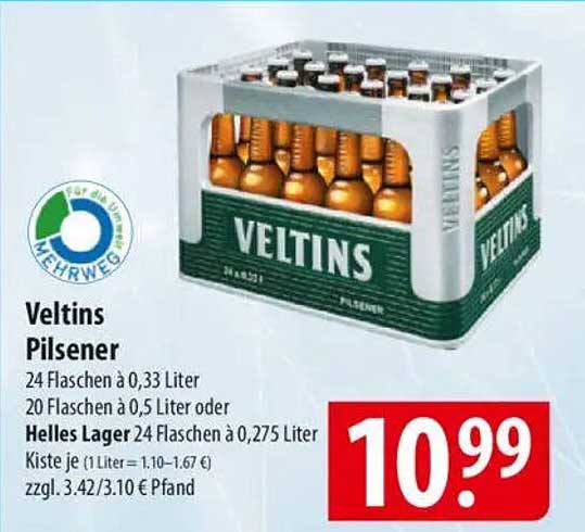 Veltins Pilsener, 24 Flaschen à 0,33 Liter für nur 10,99 €