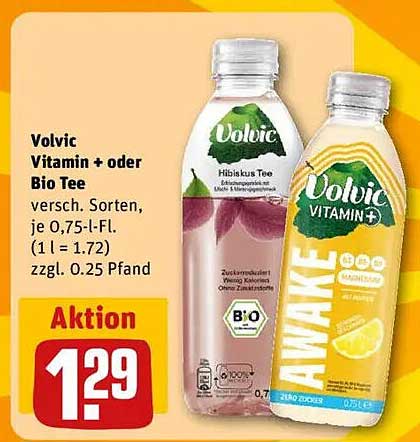 Volvic Vitamin + oder Bio Tee, verschiedene Sorten, je 0,75-l-Fl.