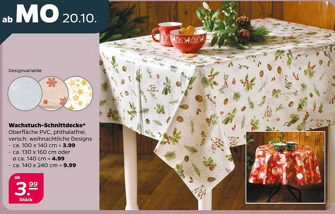 Wachstuch-Schnittdecke in verschiedenen Weihnachtsdesigns