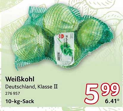 Weißkohl Deutschland, Klasse II - 10-kg-Sack