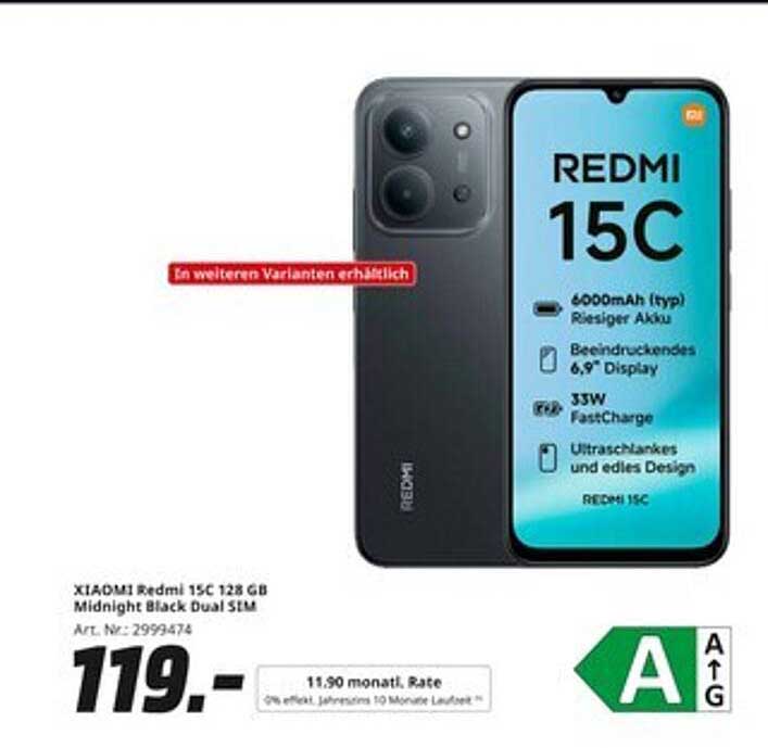 XIADMI Redmi 15C 128 GB Midnight Black Dual SIM