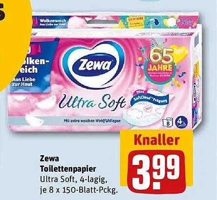 Zewa Toilettenpapier Ultra Soft 4-lagig, je 8 x 150-Blatt-Pckg.
