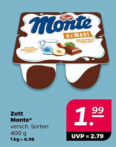 Zott Monte 4x Maxi - verschiedene Sorten, 400 g