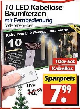 10 LED Kabellose Baumkerzen mit Fernbedienung
