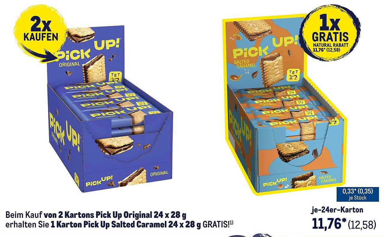 2 Kartons Pick Up Original kaufen und 1 Karton Salted Caramel gratis erhalten!