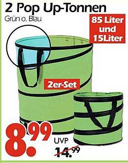 2 Pop Up-Tonnen Grün oder Blau (85 Liter und 15 Liter) im 2er-Set