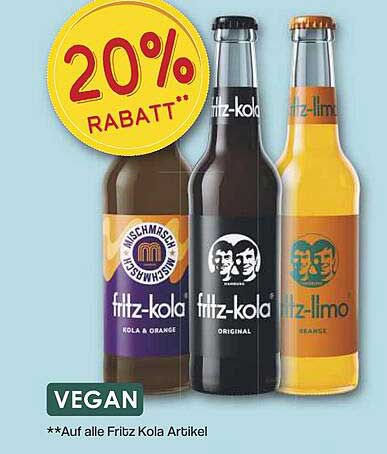 20% Rabatt auf alle Fritz Kola Artikel
