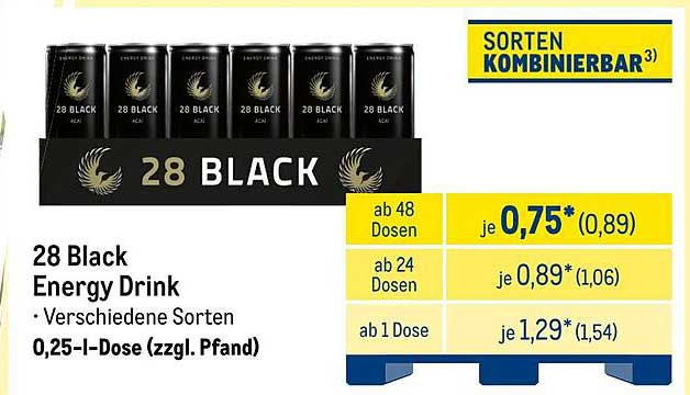 28 Black Energy Drink - Verschiedene Sorten