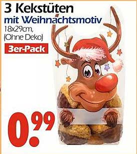 3 Kekstüten mit Weihnachtsmotiv (18x29cm, ohne Deko)
