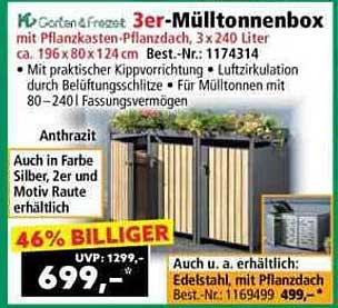 3er-Mülltonnenbox mit Pflanzkasten - Anthrazit