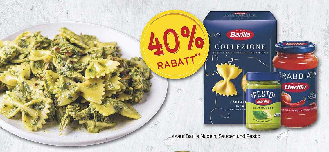 40% Rabatt auf Barilla Nudeln, Saucen und Pesto