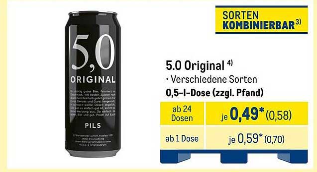 5.0 Original – Verschiedene Sorten 0,5 l-Dose (zzgl. Pfand)