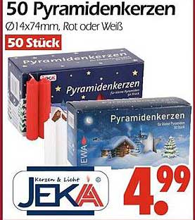 50 Pyramidenkerzen - Rot oder Weiß, 14x74mm, 50 Stück