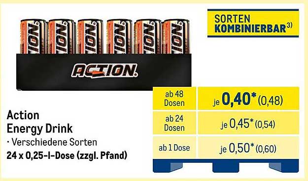 Action Energy Drink - Verschiedene Sorten