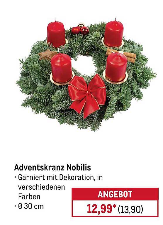Adventskranz Nobilis - Garniert mit Dekoration, in verschiedenen Farben, Ø 30 cm