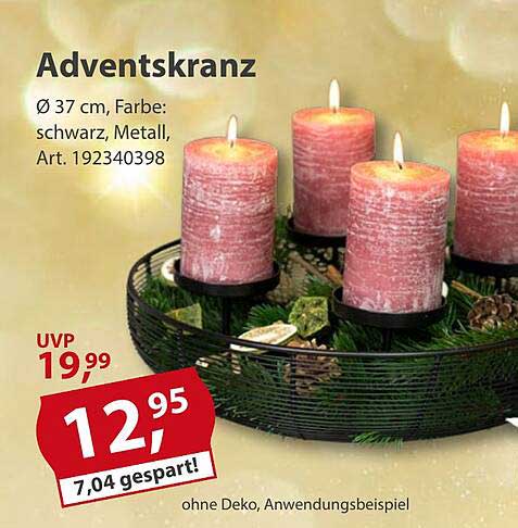 Adventskranz Ø 37 cm, schwarz, Metall, Art. 192340398