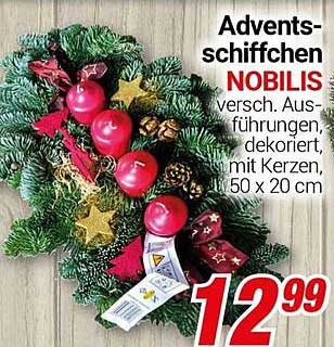 Adventsschiffchen NOBILIS - Verschiedene Ausführungen, dekoriert, mit Kerzen, 50 x 20 cm