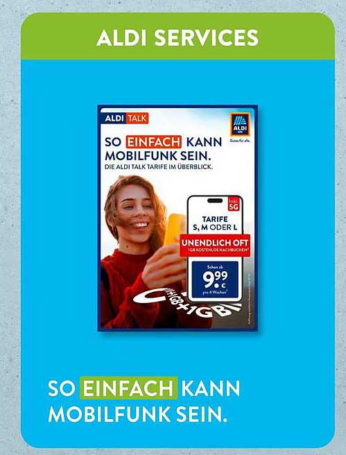 ALDI TALK Mobilfunk Tarife – Unendlich oft 1GB für nur 9,99 € pro Woche