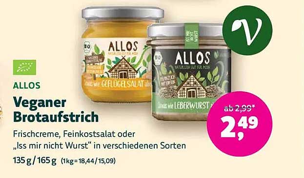 Allos Veganer Brotaufstrich – Frischcreme in verschiedenen Sorten