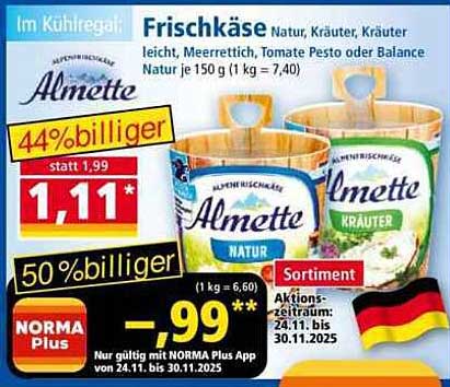 Almette Frischkäse Sorten Natur, Kräuter oder Balance 150 g