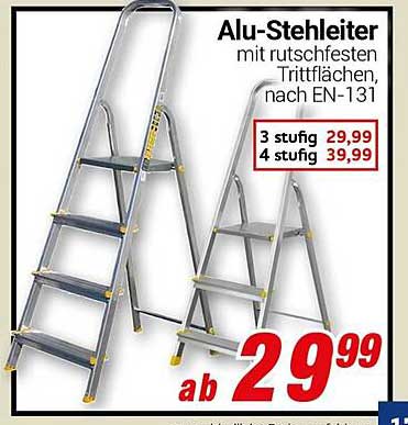 Alu-Stehleiter mit rutschfesten Trittflächen, nach EN-131
