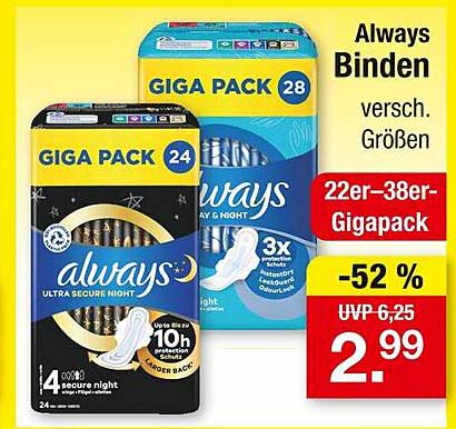 Always Binden Giga Pack 22er–38er