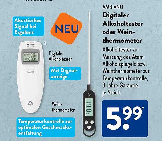 AMBIANO Digitaler Alkoholtester oder Weinthemometer