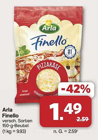 Arla Finello Pizzakäse 150-g-Beutel