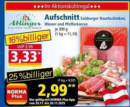 Aufschnitt Salzburger Rauchschinken, Wiener und Pfefferkarree 300g