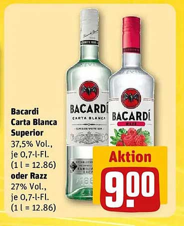 Bacardi Carta Blanca Superior oder Razz - 0,7l zu Aktionspreis
