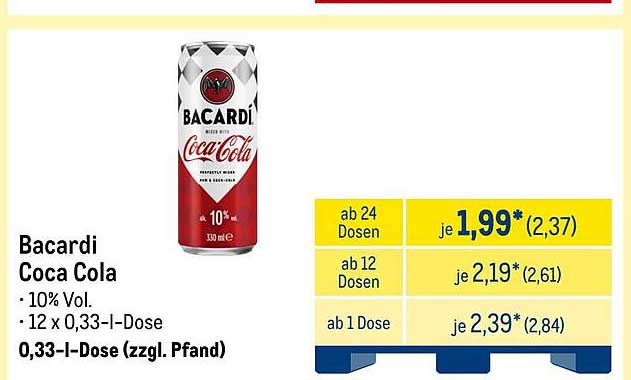 Bacardi Coca Cola 0,33 l Dose - Köstlicher Genuss für jeden Anlass