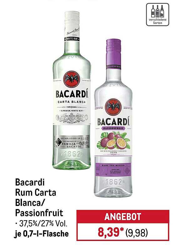 Bacardí Rum Carta Blanca/Passionfruit 0,7 l Flasche