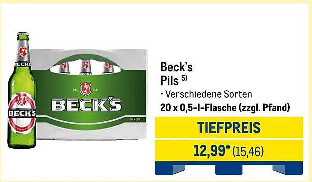 Beck's Pils 20 x 0,5 l-Flasche (zzgl. Pfand)