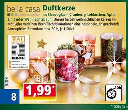 bella casa Duftkerze im Sleeveglas – Cranberry, Lebkuchen, Apfel